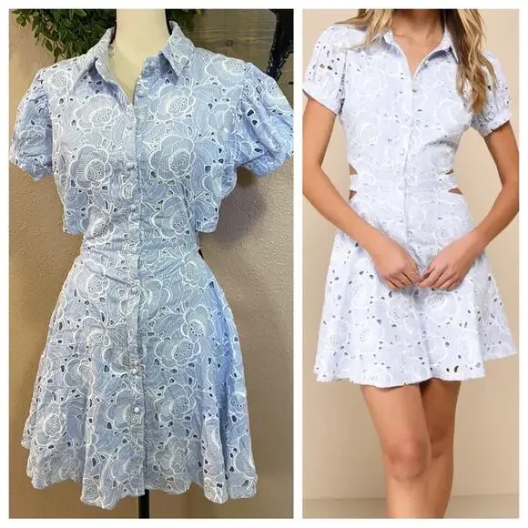 NWOT Lulus Perfectly Angelic Light Blue Embroidered Floral Mini Dress - Picture 1 of 11